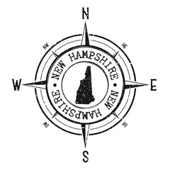 New Hampshire, USA Stamp Map Compass Adventure. Illustration Travel Country Symbol. Seal Expedition Wind Rose Icon.