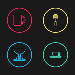 Set line Electronic scales, Coffee cup, Spatula and icon. Vector