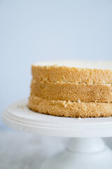 classic biscuit for cake on white plate cakestand