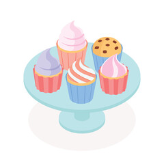 Cupcake, muffin, sweets - Isometric vector illustration in flat design.
