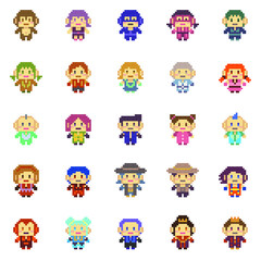 8 bit pixel Character people vector illustrator colection