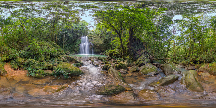 Waterfall and river in the jungle near to Amazonas
