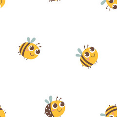 Seamless vector pattern with funny cartoon bees. Design for wallpaper, web page background, textile, wrapping paper.
