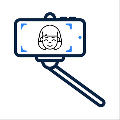 Selfy stick camera photos woman icon