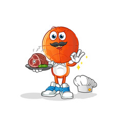 basketball head cartoon chef with meat mascot. cartoon vector