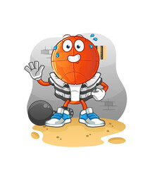 basketball head cartoon criminal in jail. cartoon character