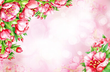 Floral, pink, bokeh background.  Abstract pink background. Illustration.