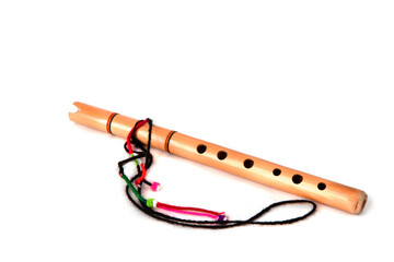 Bolivian bamboo flute on white background