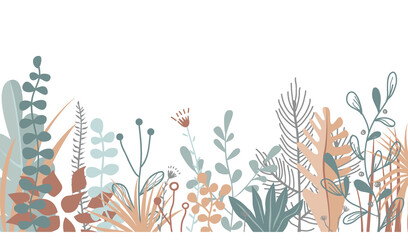 Abstract foliage, plant leaves flat vector illustration. Herbal collection banner template. Beautiful scandinavian style floral background design © Toltemara