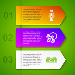Set line Beekeeper with protect hat, and honeycomb and Hanging sign. Business infographic template. Vector