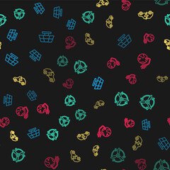 Set line Solar energy panel, Wind turbine, Electric car and Global power planet on seamless pattern. Vector