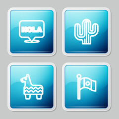 Set line Hola, Cactus, Pinata and Mexico flag icon. Vector © vector_v