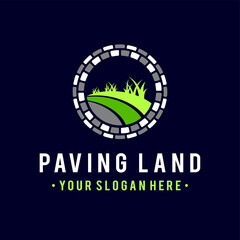paving land logo with grass concept