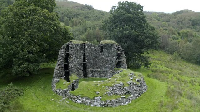 Aerial Parallax View Of Broch in Glenelg, Scotland
