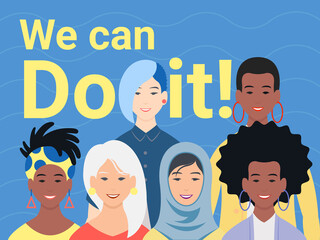 Women of different ethnicities and cultures supporting each other.