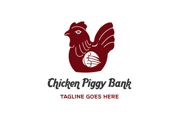 Fototapeta na wymiar Simple Minimalist Red Chicken Rooster Cock Piggy Bank Logo Design Vector
