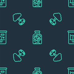 Set line Glass money jar with coin, Storm and Pie chart infographic on seamless pattern. Vector