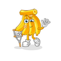 Banana sick with limping stick. cartoon mascot vector