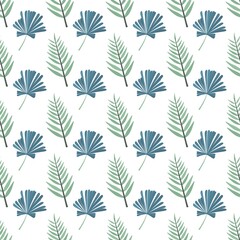 lovely flower pattern - cute green plant leaves on a white background