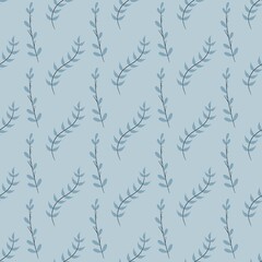 simple cute floral pattern - beautiful little leaves of a plant on a blue background