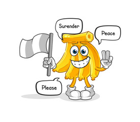 Banana hold surrender flag mascot. cartoon vector