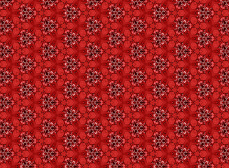 Red kaleidoscope, repeating pattern, design is perfect for printing on fabric or wrapping paper for Valentine's Day