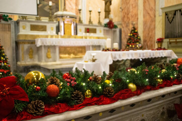 Christmas decorations in Saint Peter's church, Tel Aviv, Jaffa, Israel. Christmas 2021. 