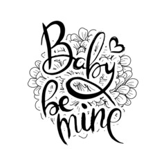 Hand lettering grunge card with flower background. Handcrafted doodle letters in retro style. Hand-drawn vintage typography