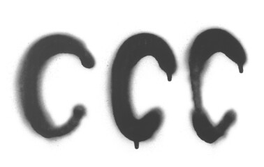 Letter C black spray stain isolated on white background, clipping path