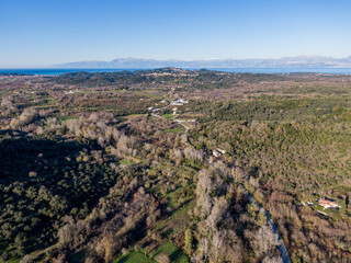 Fototapeta na wymiar Aeril drone view of corfu island in winter