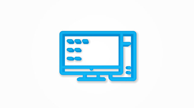 computer, desktop 3d realistic line icon. Vector top view illustration. color pictogram isolated on white background