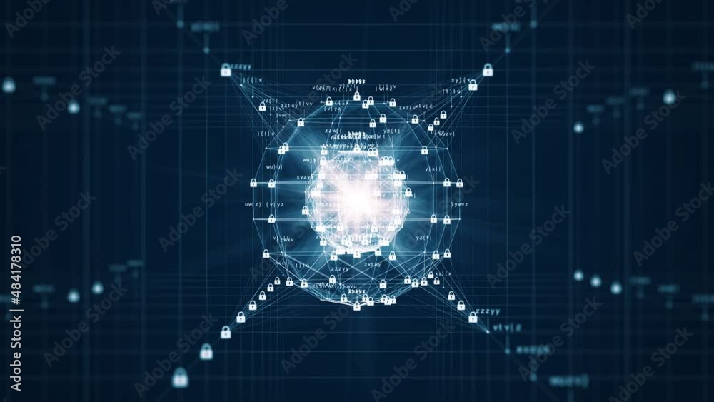 Fototapete cybersecurity and big data protection technology concept. interconnected padlock polygons and small 