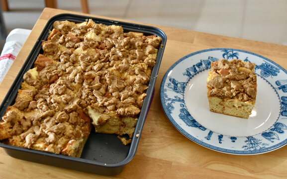 French Toast Cream Cheese Casserole with One Slice on Plate