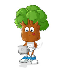 tree head cartoon with laptop mascot. cartoon vector
