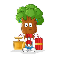 tree head cartoon holding dynamite character. cartoon vector