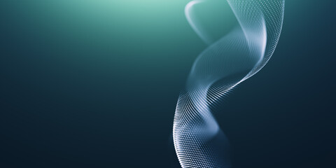 Naklejka premium Blue particles wave background. Abstract dynamic mesh. Big data technology. Abstract particular flow dot background, landing page