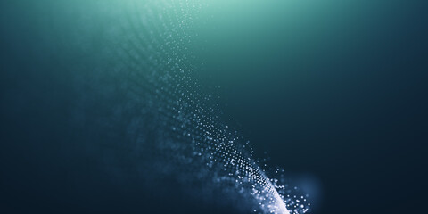 Blue particles wave background. Abstract dynamic mesh. Big data technology. Abstract particular flow dot background, landing page