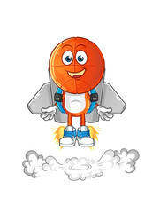 basketball head cartoon with jetpack mascot. cartoon vector