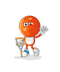 basketball head cartoon sick with limping stick. cartoon vector