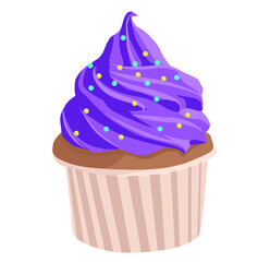 purple cupcake with cream and whipped cream