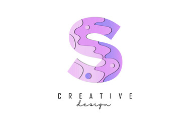 Letter S Logo with pop art and paper cut effectt. Geometric vector illustration.