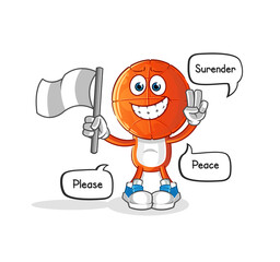 Obraz premium basketball head cartoon hold surrender flag mascot. cartoon vector