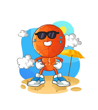 basketball head cartoon sunbathing in summer. character vector