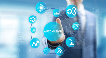 Automation Work flow business process optimisation smart industry modern manufacturing concept on virtual screen.