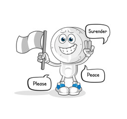 medicine tablet head cartoon hold surrender flag mascot. cartoon vector