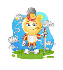 Plakat light bulb head cartoon samurai. cartoon mascot vector