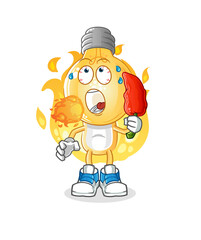 light bulb head cartoon eat hot chilie mascot. cartoon vector
