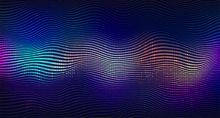 Vector abstract vibrant background, with blending colors and textures.Wave pattern with dark and light layers. 80's futuristic cyberpunk design with glowing colorful neon lights.