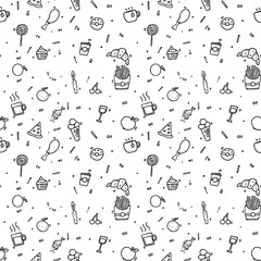 seamless pattern with food icons. icons of  sweets, vegetables and fruits. vector food icons