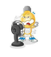 light bulb head cartoon in front of the fan character. cartoon vector